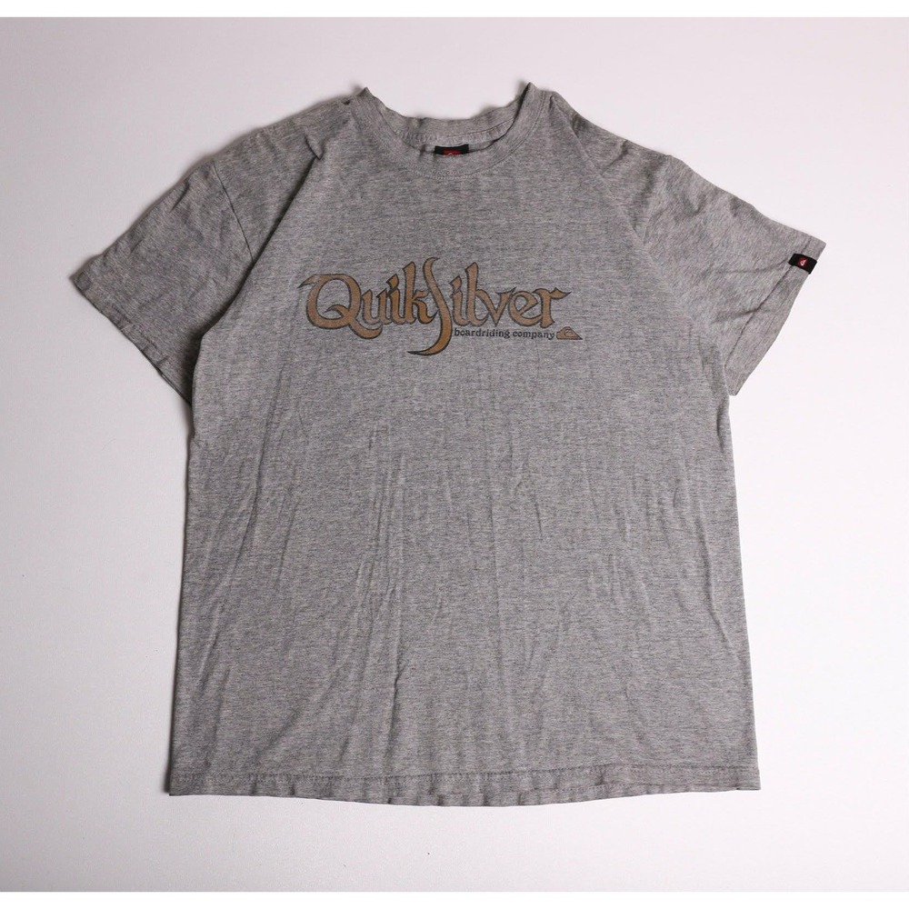 Vintage Y2K Quiksilver Mens Graphic T-Shirt Gray Short Sleeve Surf Tee Size M